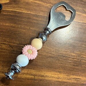 Floral Beaded Bottle Opener - Pink and Silver